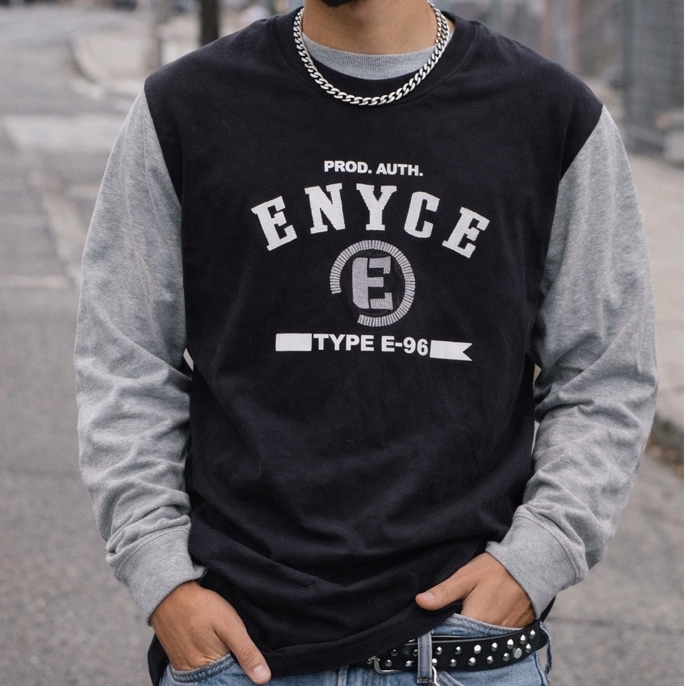 Enyce Type E-96 Y2K‎ Long Sleeve Shirt Mens L Black Gray Graphic Streetwear G2